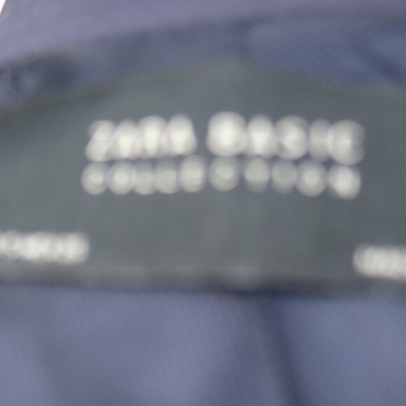 Zara Navy Blue Open Long Blazer w Rolled Up Button Tab Sleeves Sz SMALL - Picture 6 of 7